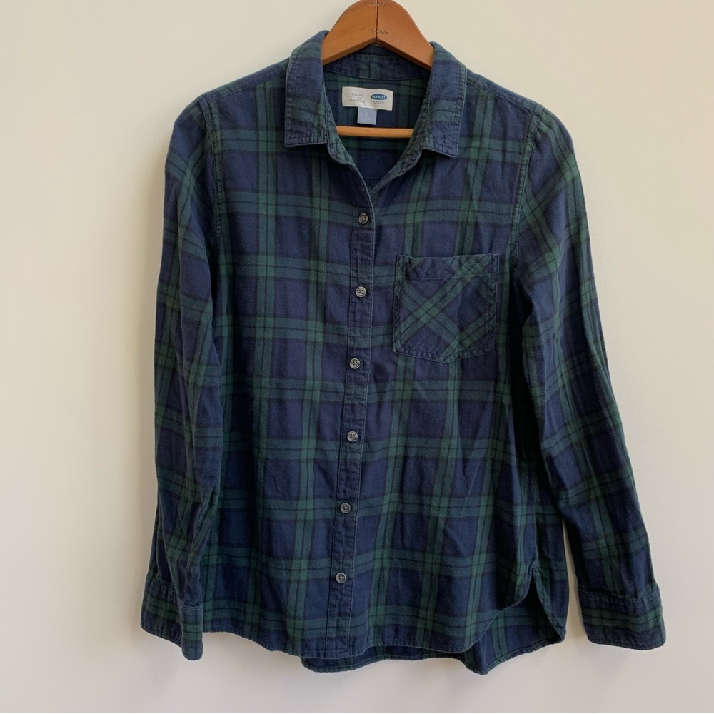 Old Navy Cotton Green and Blue Plaid Button down Shirt